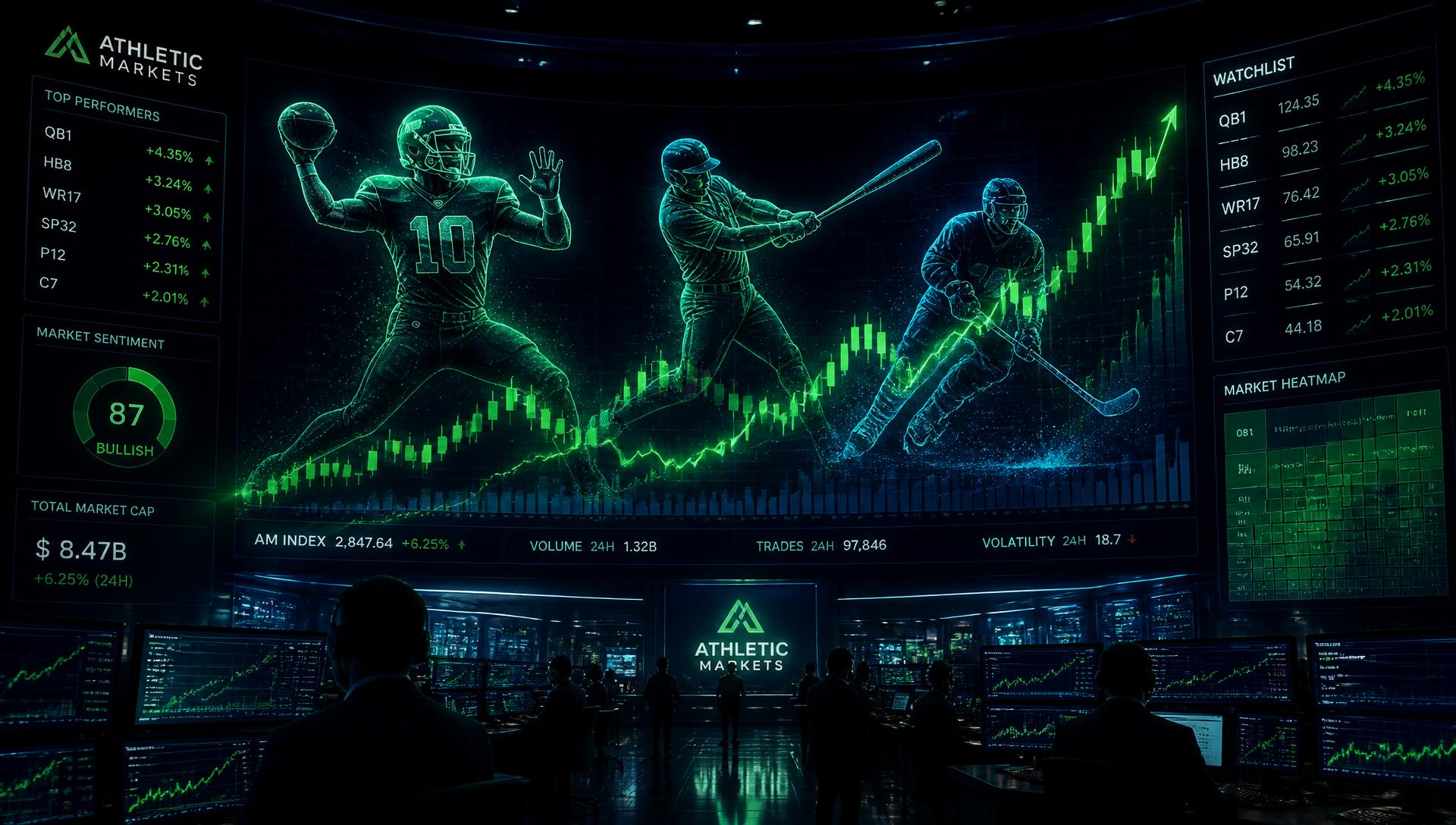 Sports trading floor with player stock charts